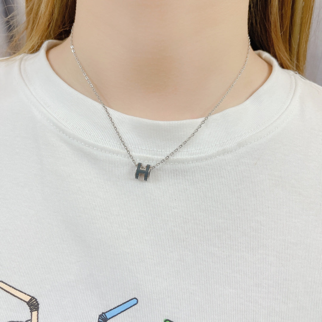 Geometric Emblem Pendant Necklace in Silver-Tone – Gold Detail – Design 003 detail view