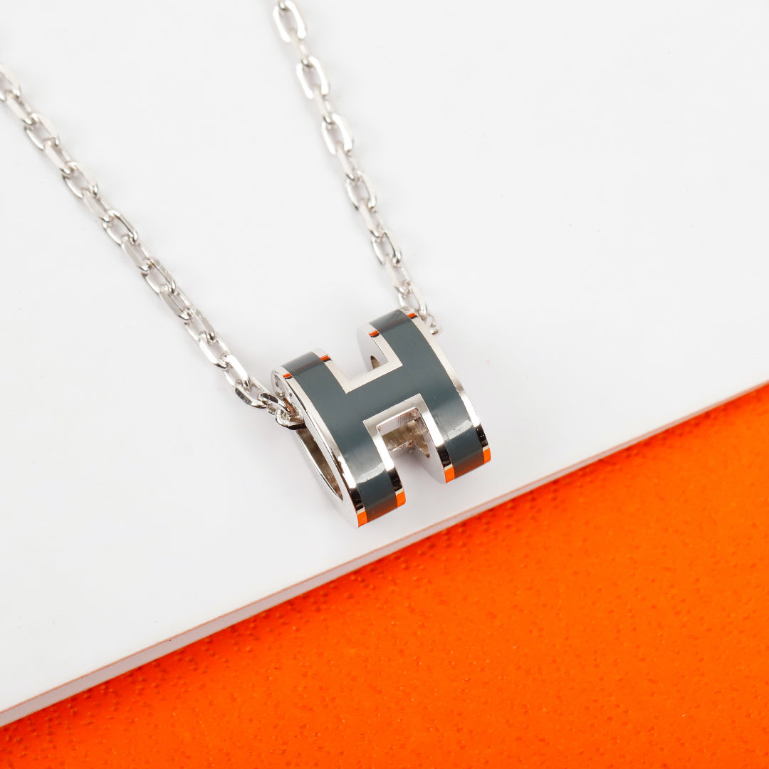 Geometric Emblem Pendant Necklace in Silver-Tone – Gold Detail – Design 003 side detail