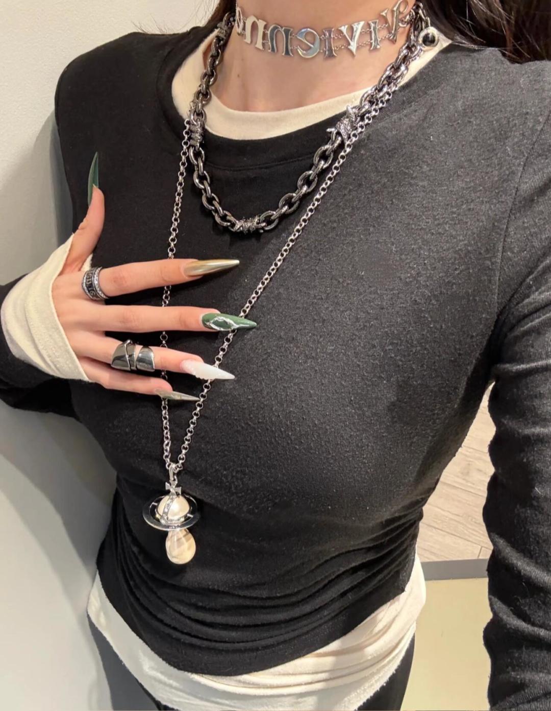 Large Orb-Inspired Emblem Long Pendant Necklace – Design 002 front product view