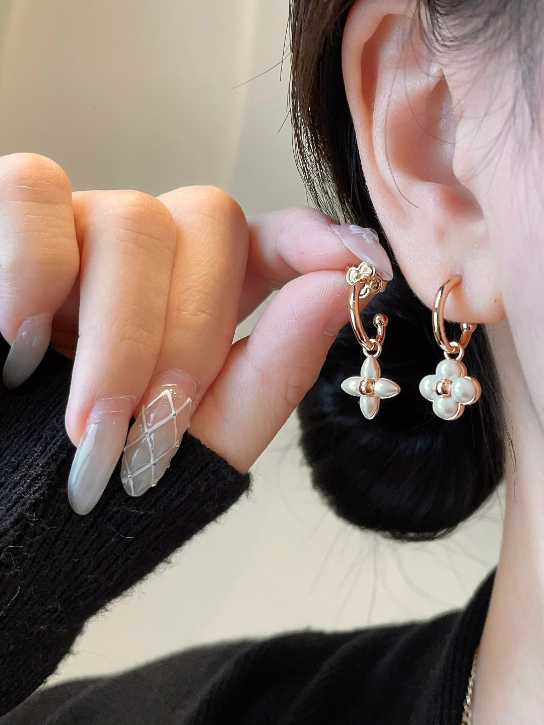 Floral Stud Earrings in Gold-Tone – White Detail main product view