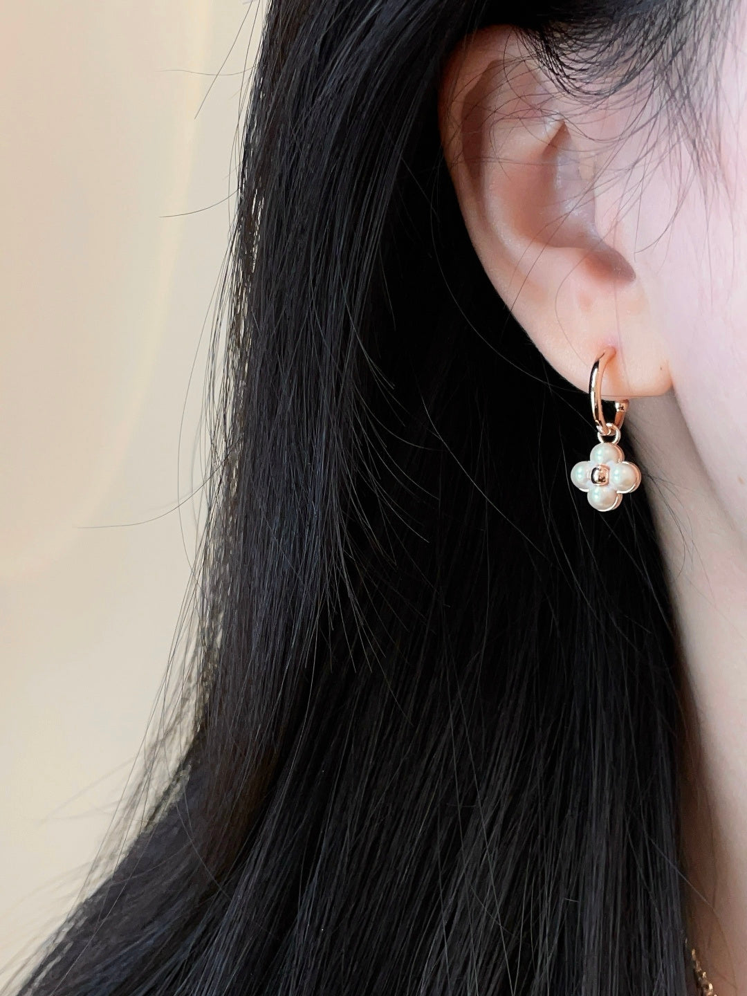 Floral Stud Earrings in Gold-Tone – White Detail front product view
