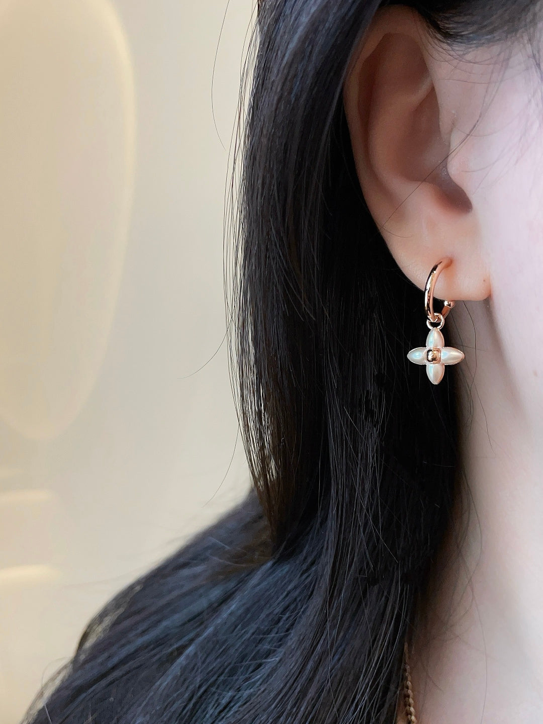Floral Stud Earrings in Gold-Tone – White Detail side detail