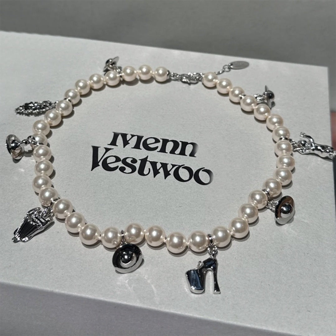 Orb Pendant Necklace in Polished Metal-Tone – Pearl Detail – Design 003 main product view