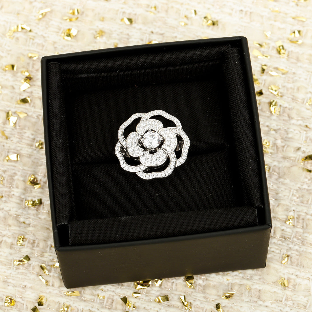Camellia Statement Ring in Polished Metal-Tone front product view
