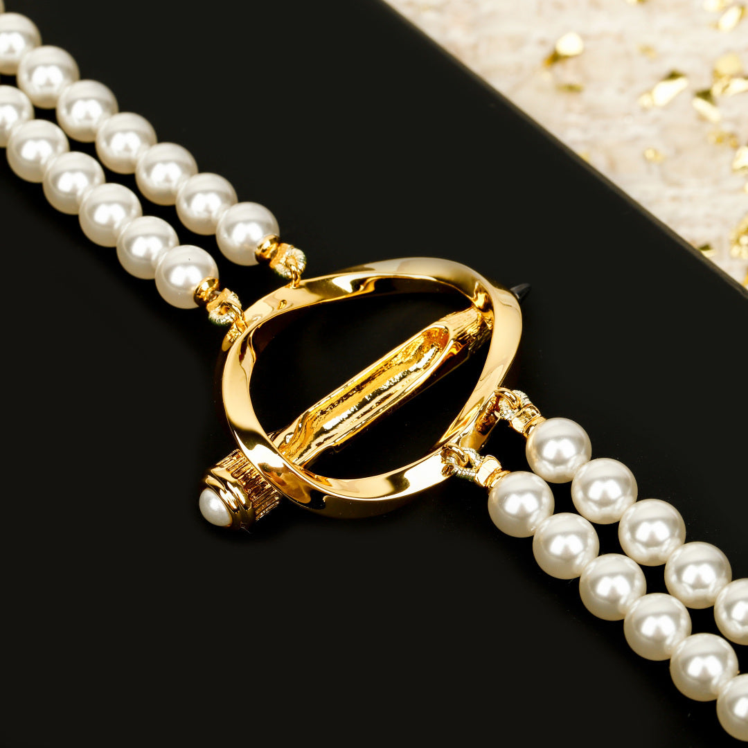 Double-C Emblem Pearl-Detail Pendant Necklace – Pearl Detail – Design 059 side detail