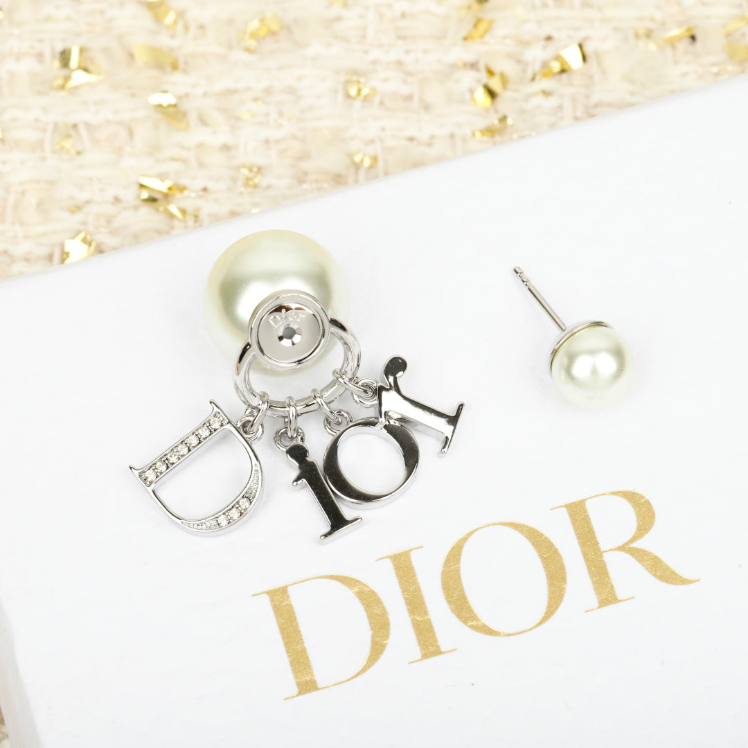 Letter Emblem Stud Earrings in Silver-Tone – Silver Detail – Design 008 styled product view