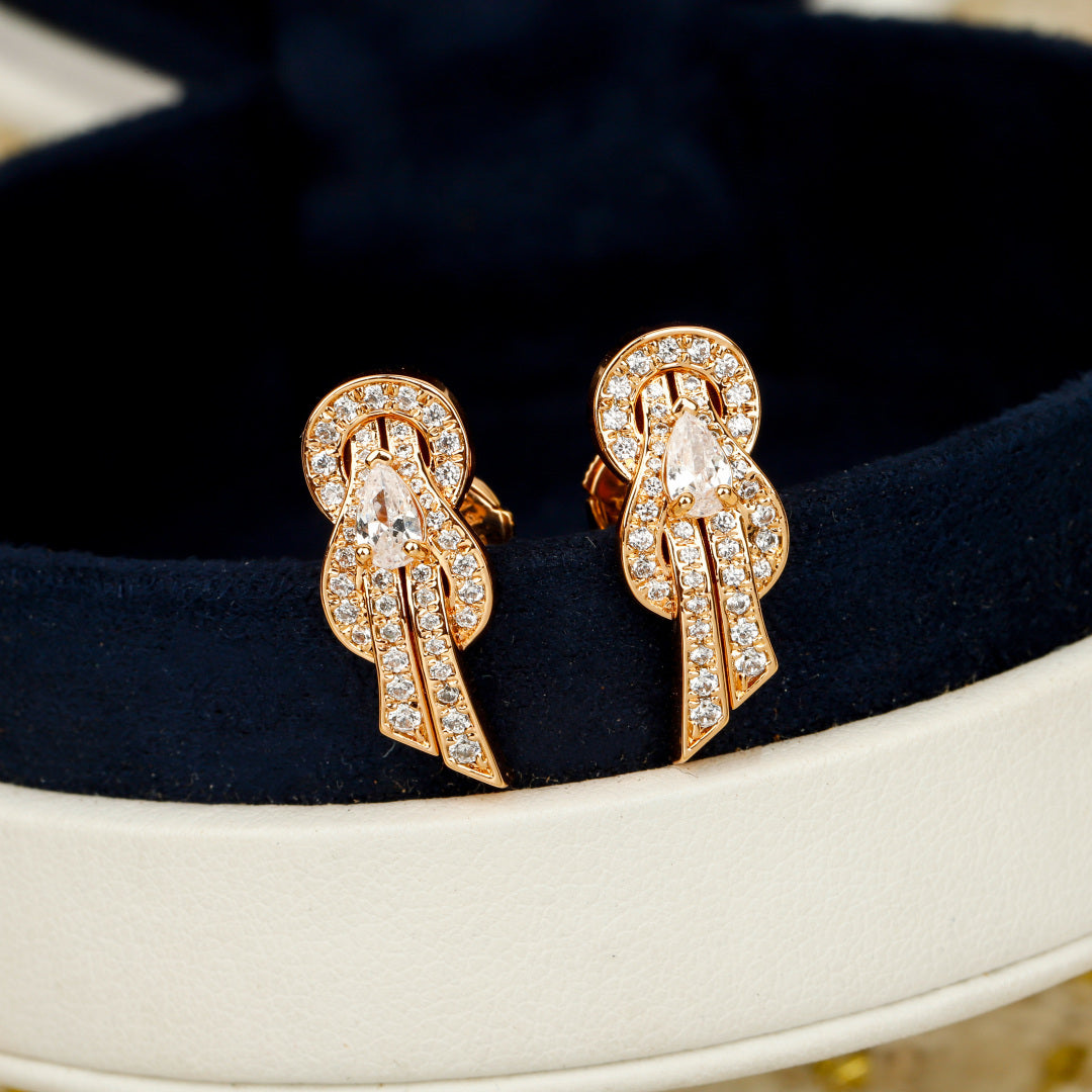 Signature Emblem Crystal-Accent Stud Earrings – Design 019 detail view