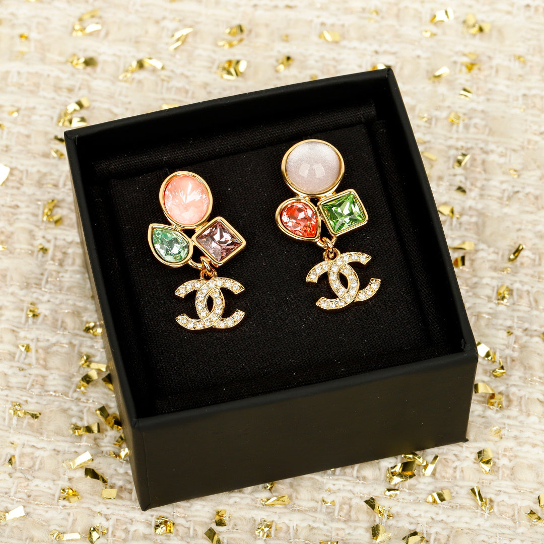 Double-C Emblem Crystal-Accent Statement Earrings – Design 031 front product view