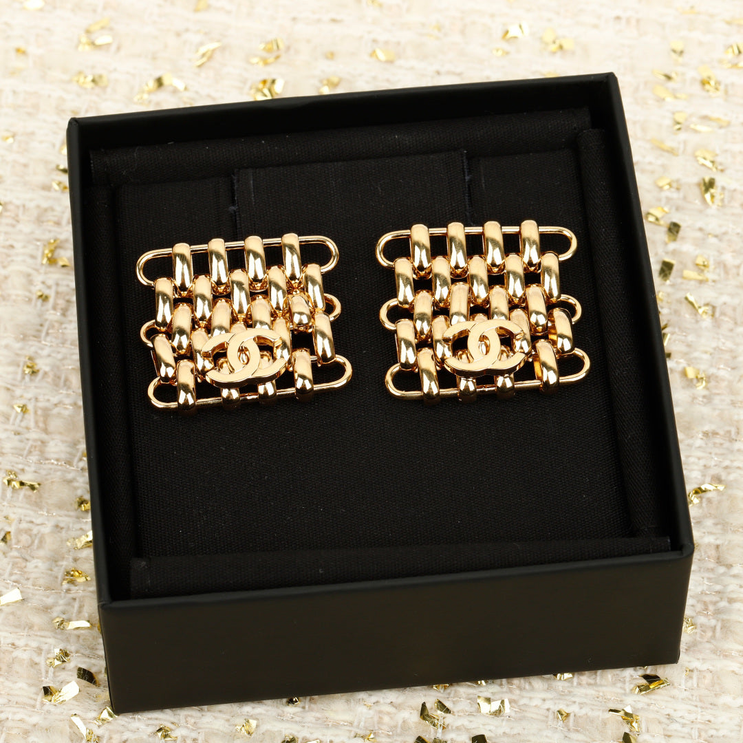 Double-C Emblem Stud Earrings in Gold-Tone – Design 040 front product view