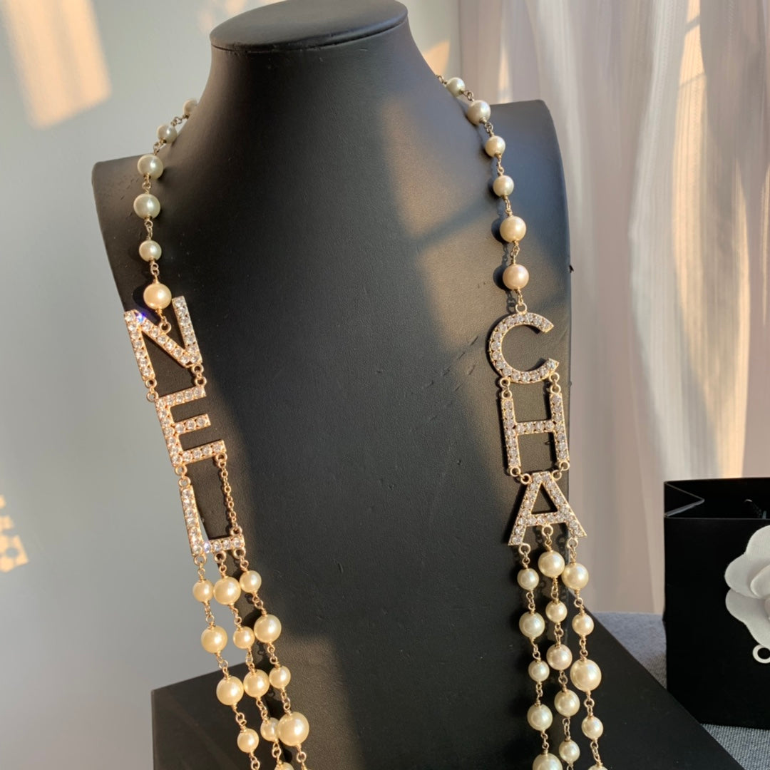 Letter Pearl-Detail Pendant Necklace – Pearl Detail – Design 006 front product view