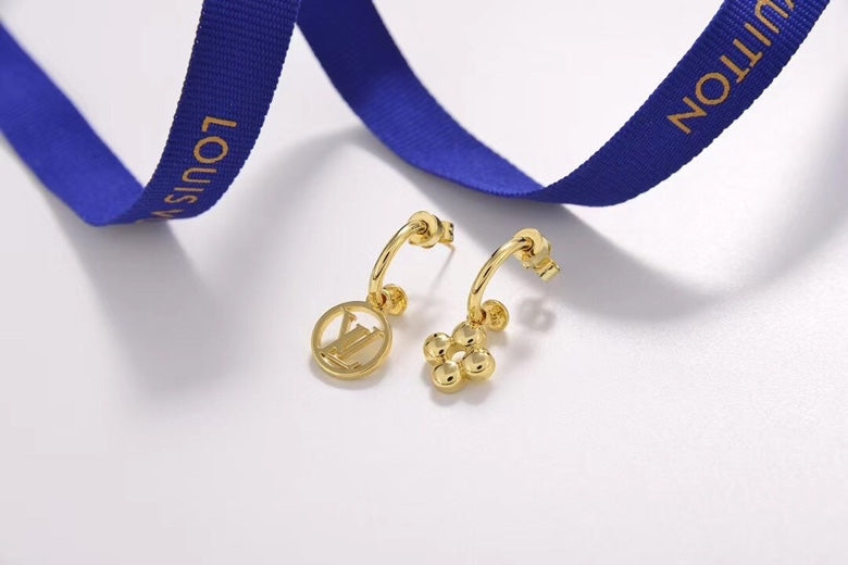 Letter Emblem Stud Earrings in Gold-Tone – Design 004 front product view