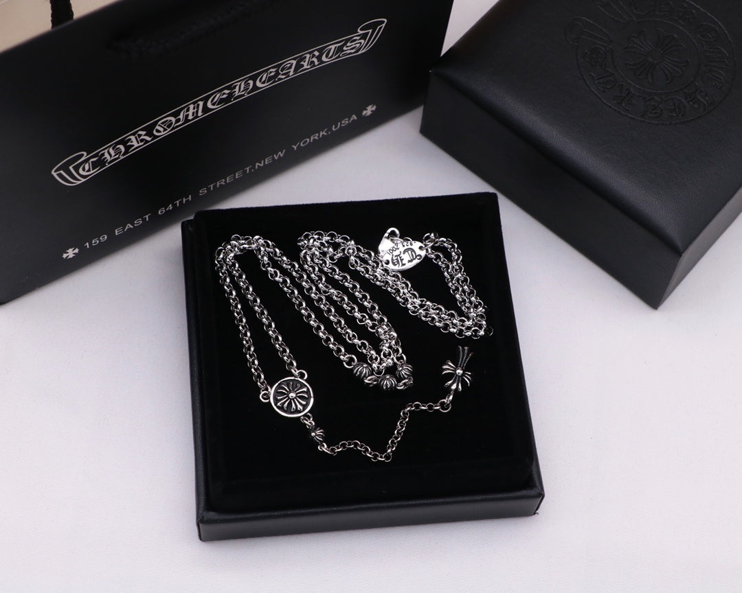 Gothic Emblem Pendant Necklace in Antique Silver-Tone – Design 02 front product view