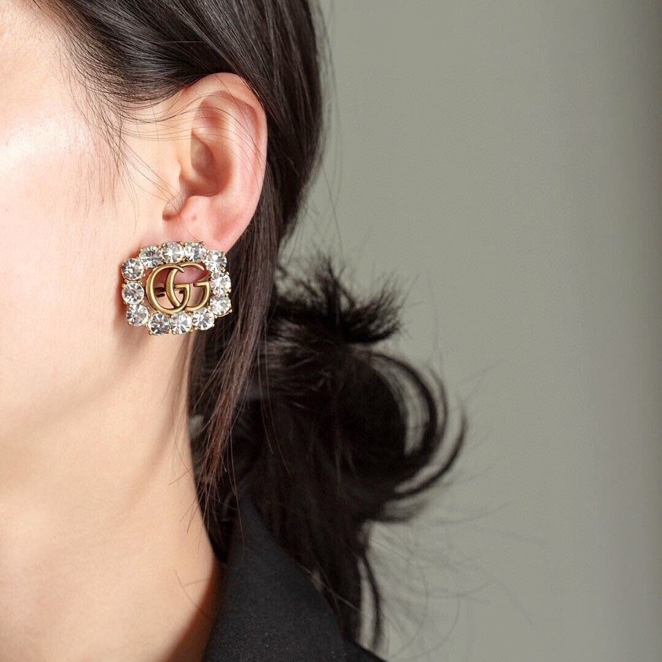 Geometric Emblem Stud Earrings in Polished Metal-Tone – Design 049 detail view