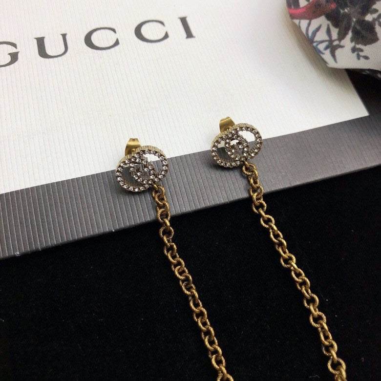 Double-G Emblem Stud Earrings in Silver-Tone – Design 005 detail view