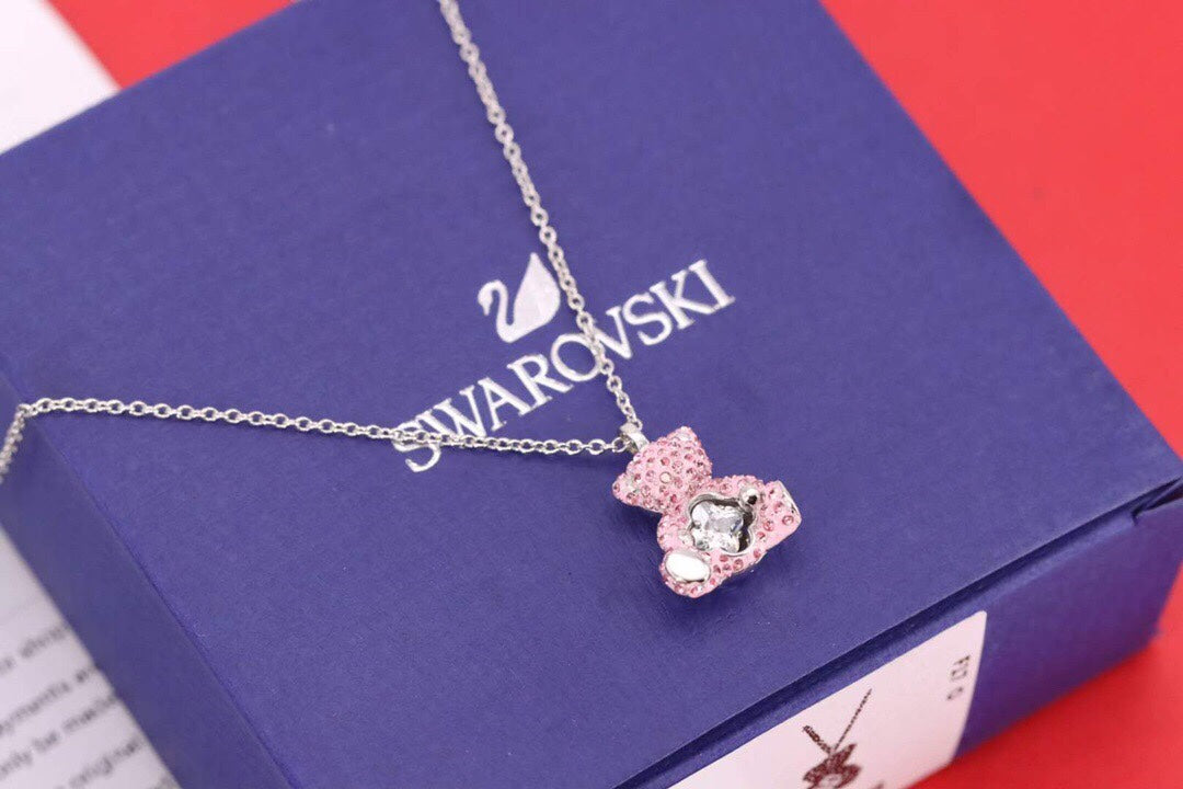 Teddy Bear Collarbone Necklace in Polished Metal-Tone detail view