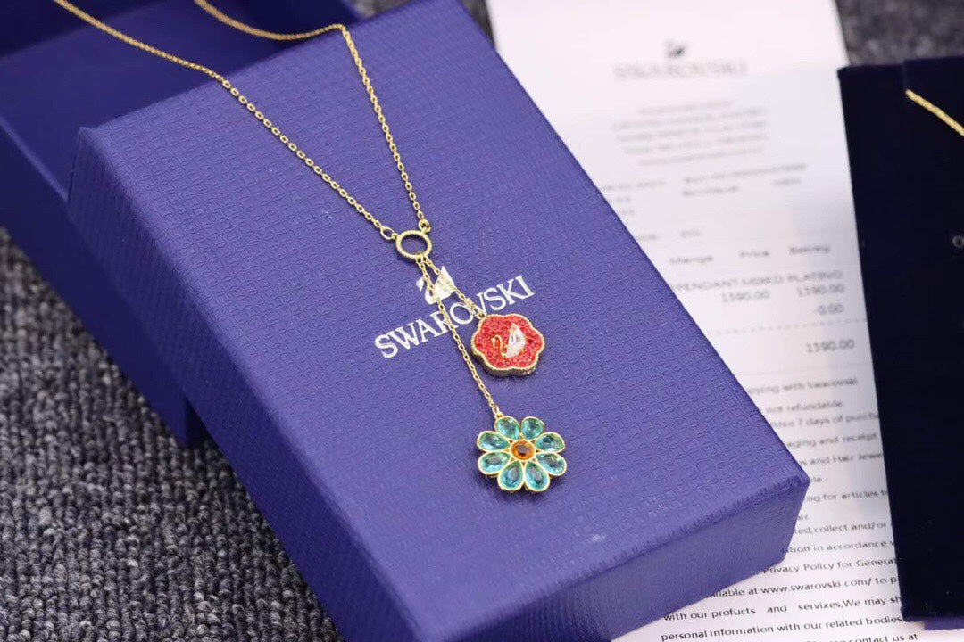 Floral Y-Necklace in Polished Metal-Tone main product view