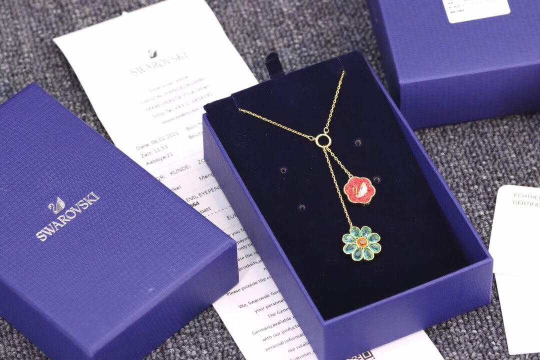 Floral Y-Necklace in Polished Metal-Tone detail view
