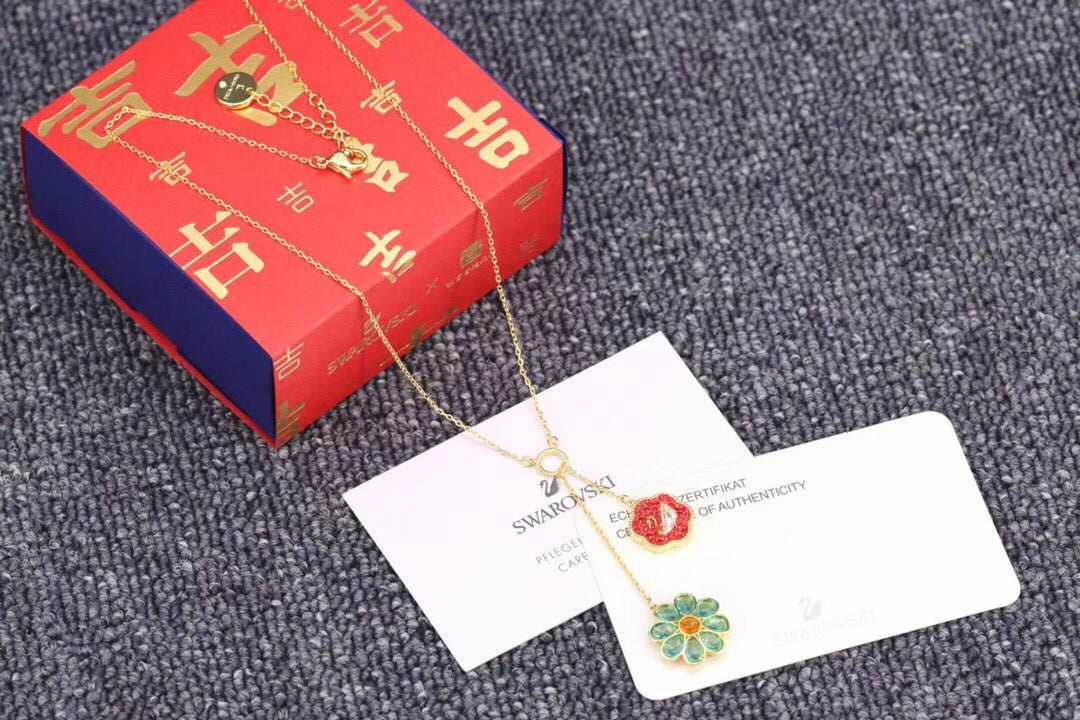 Floral Y-Necklace in Polished Metal-Tone styled product view