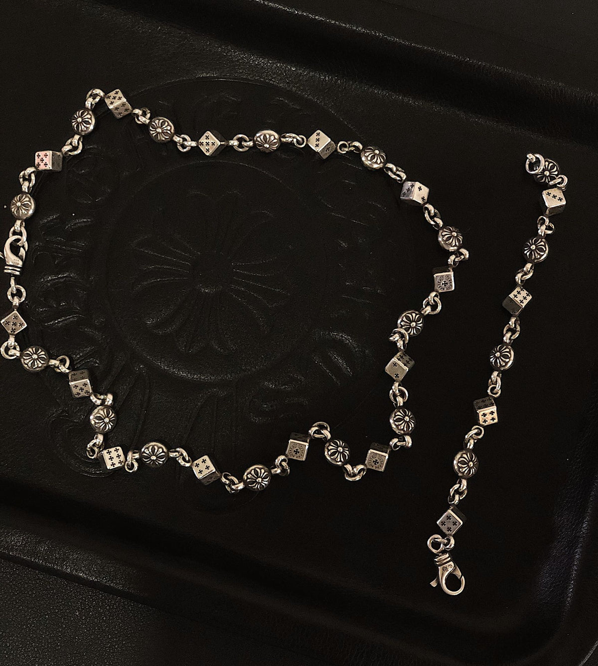 Cross Pendant Necklace in Metal-Tone – Dice Detail detail view