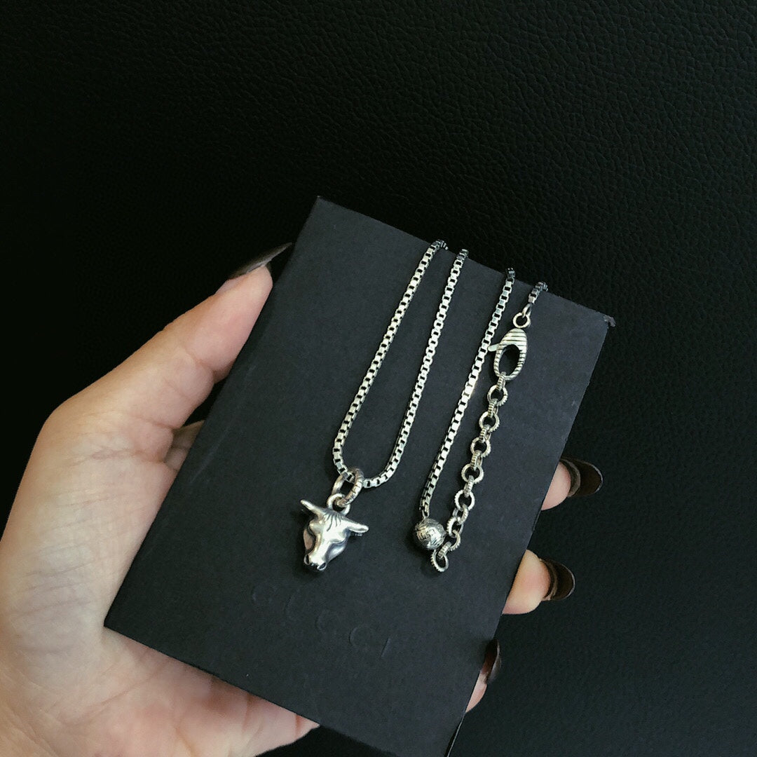 Geometric Emblem Pendant Necklace in Polished Metal-Tone – Design 014 detail view