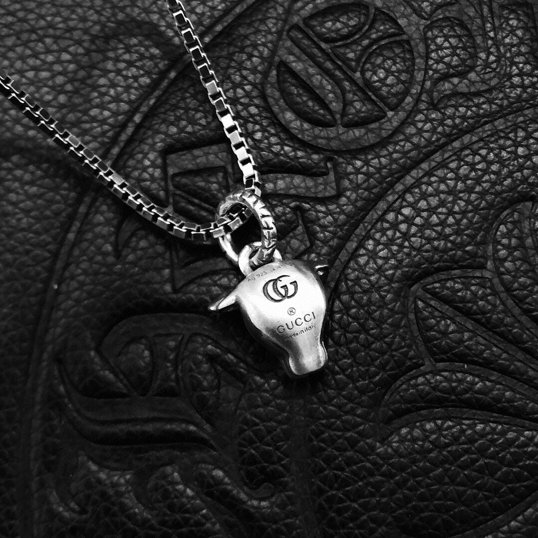 Geometric Emblem Pendant Necklace in Polished Metal-Tone – Design 014 side detail