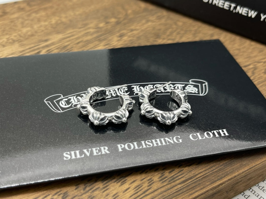 Signature Emblem Statement Earrings in Polished Metal-Tone – Design 035 detail view