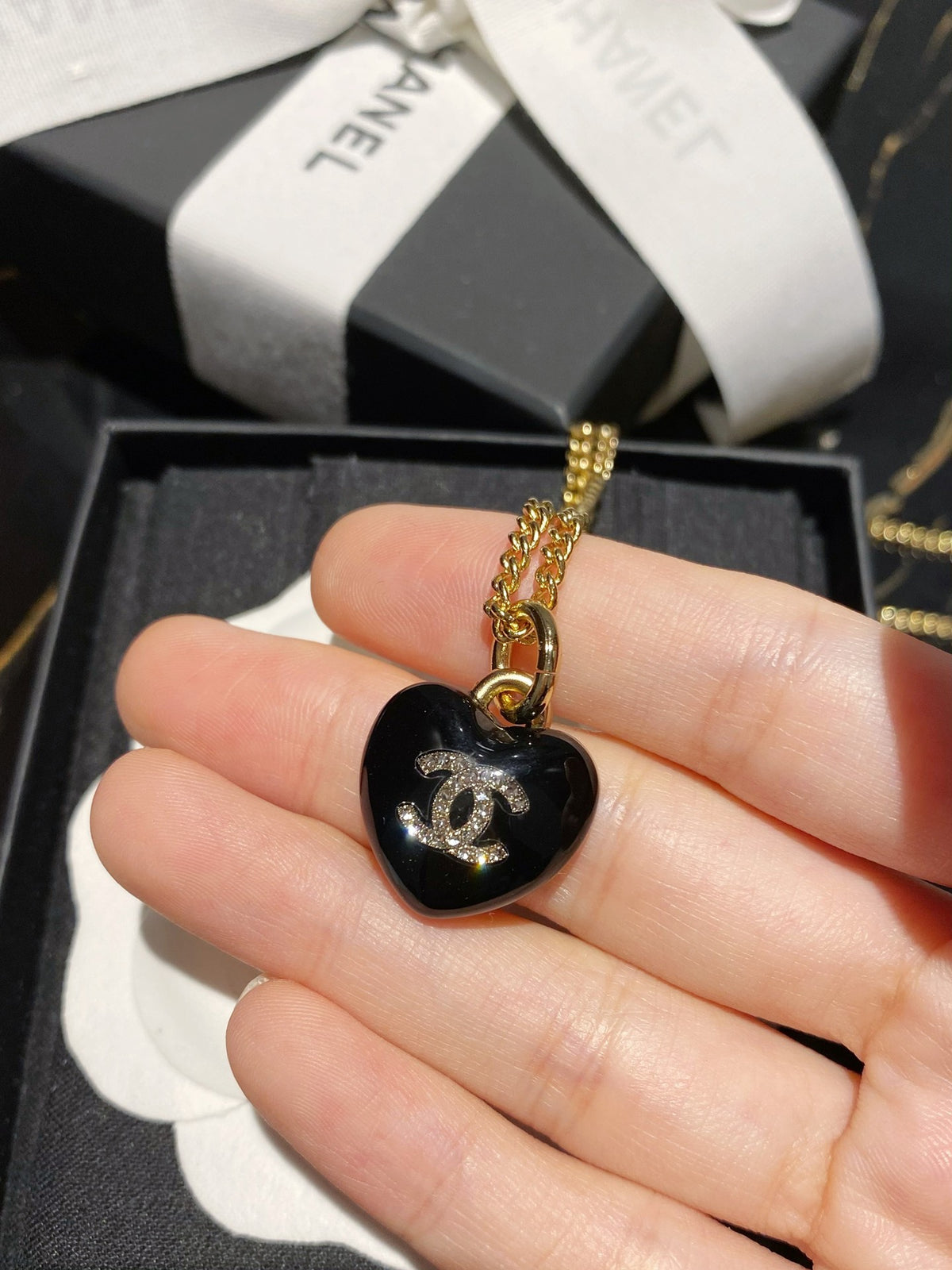Double-C Emblem Crystal-Accent Pendant Necklace – Heart Detail detail view