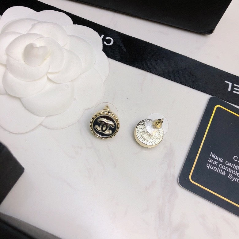 Signature Emblem Stud Earrings in Polished Metal-Tone – Red Detail – Design 002 styled product view