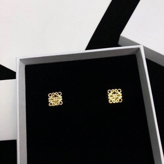 Floral Motif Stud Earrings in Gold-Tone – Design 01 front view