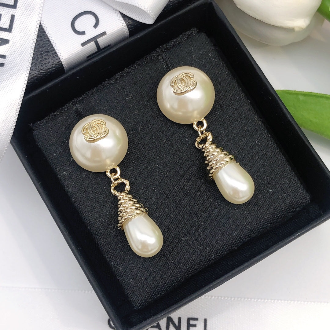 Letter Pearl-Detail Statement Earrings – Pearl Detail front product view