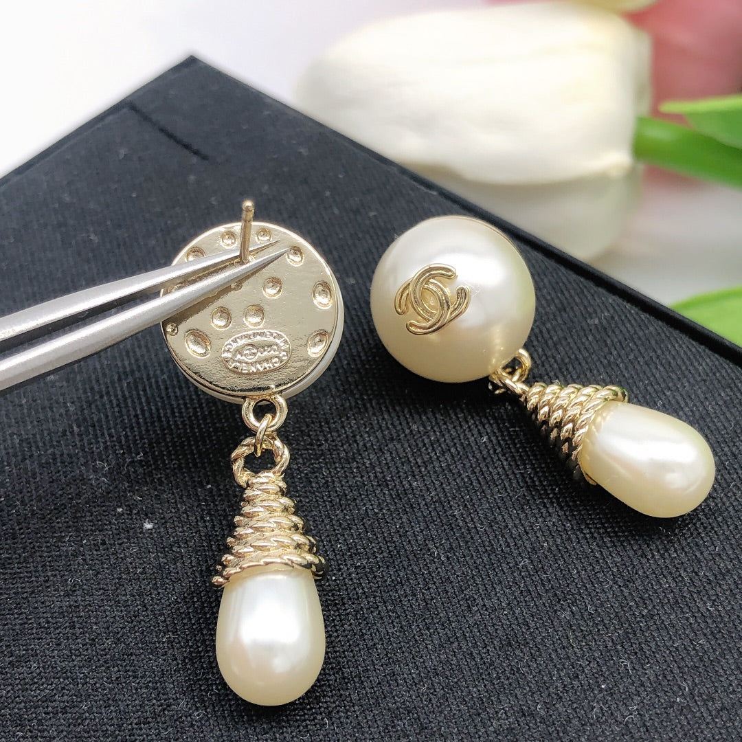 Letter Pearl-Detail Statement Earrings – Pearl Detail close-up detail