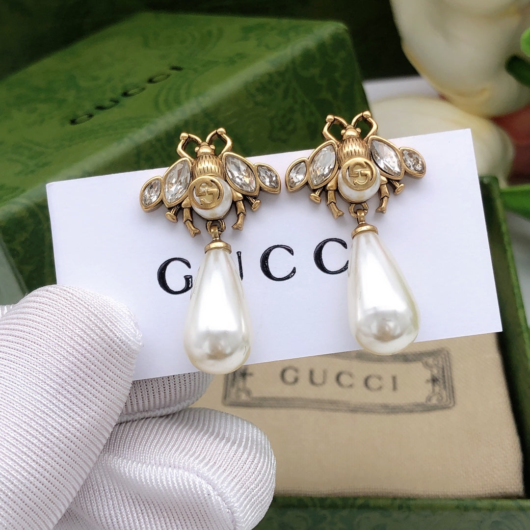 Bee Stud Earrings in Polished Metal-Tone – Bee Detail – Design 005 main product view