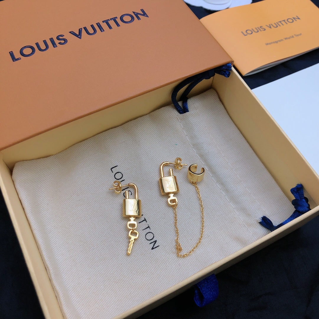 Geometric Emblem Stud Earrings in Polished Metal-Tone – Design 011 front product view