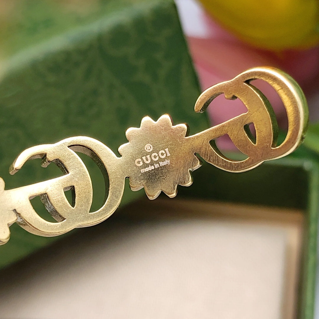 Floral Bangle in Polished Metal-Tone side detail