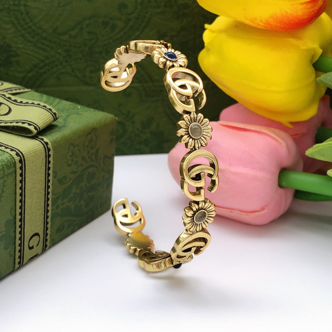 Floral Bangle in Polished Metal-Tone main product view