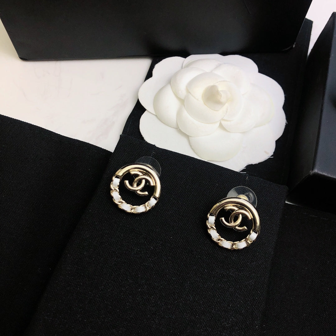 Signature Emblem Statement Earrings in Gold-Tone – Design 017 front product view