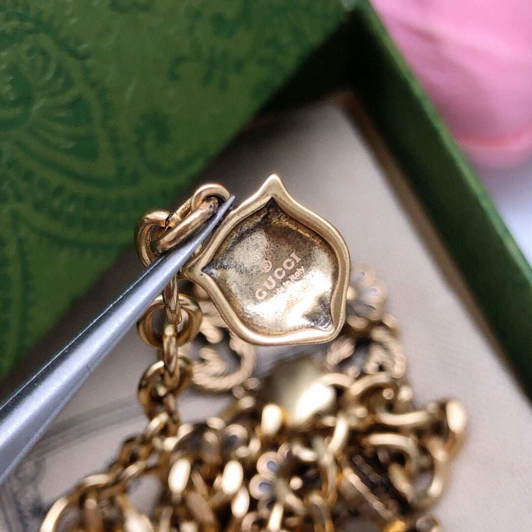 Double-G Emblem Pendant Necklace in Polished Metal-Tone – Design 260 main product view