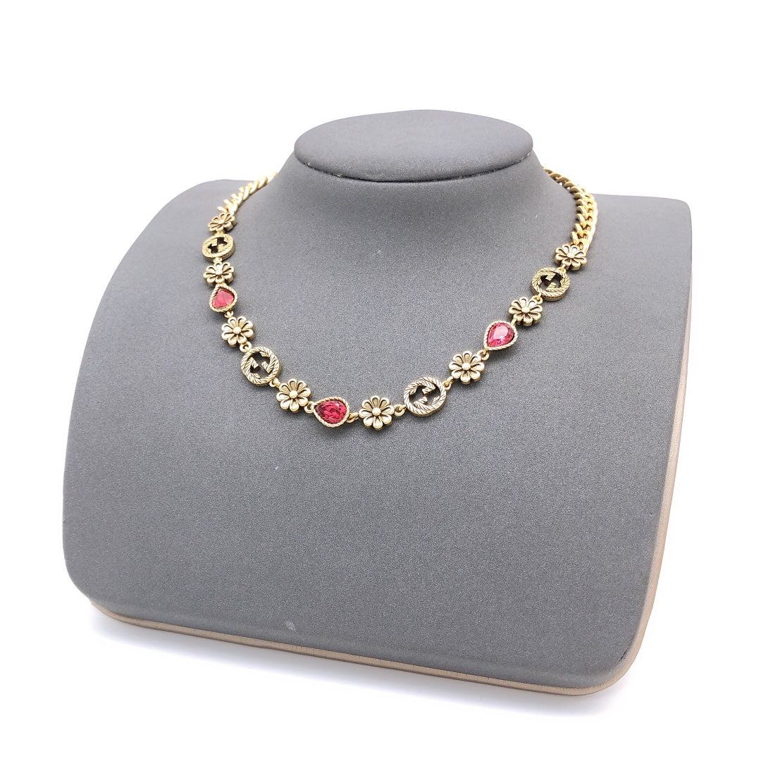 Double-G Emblem Pendant Necklace in Polished Metal-Tone – Design 260 styled product view