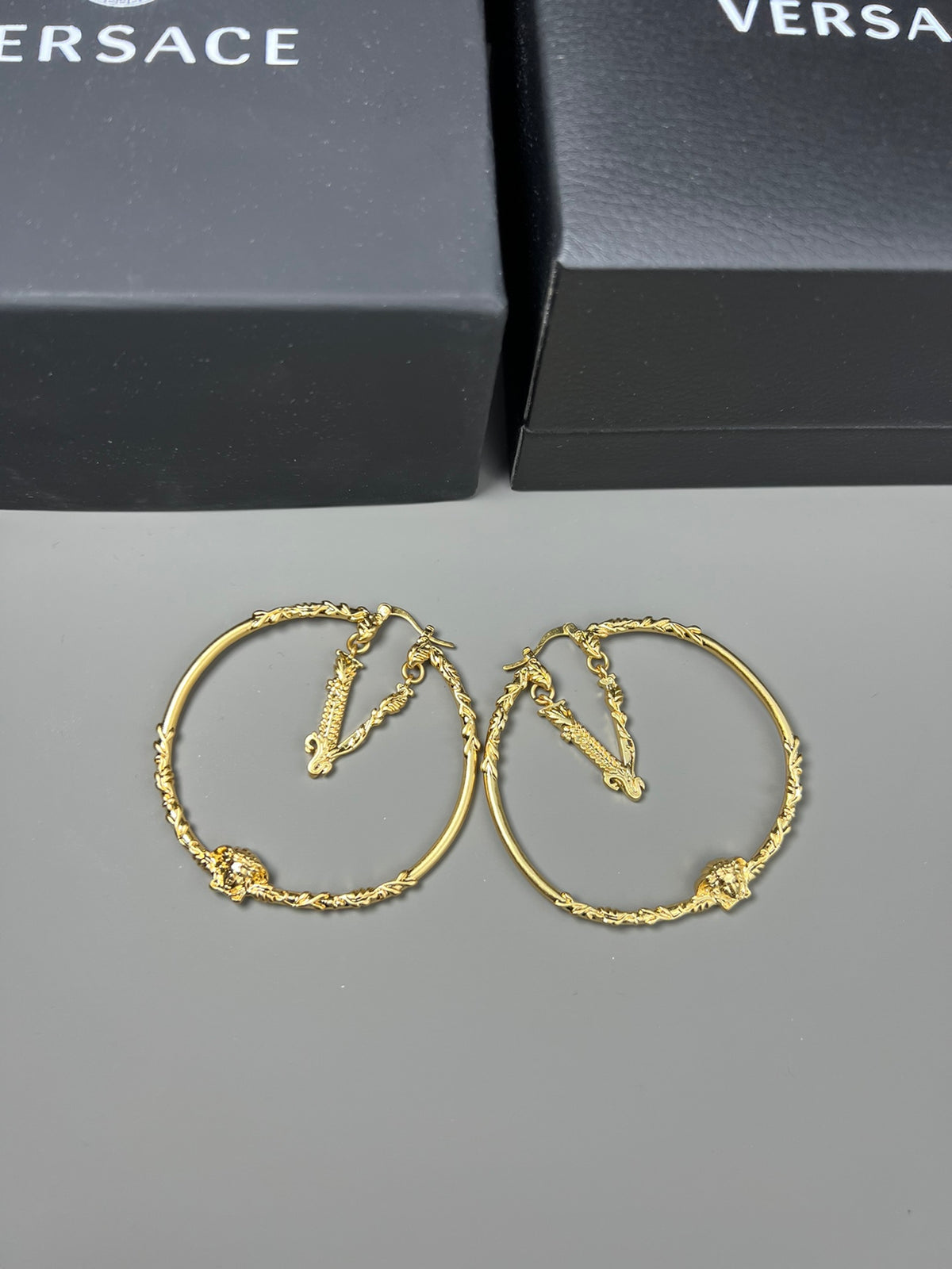 Statement Emblem Stud Earrings in Gold-Tone – Design 01 detail view