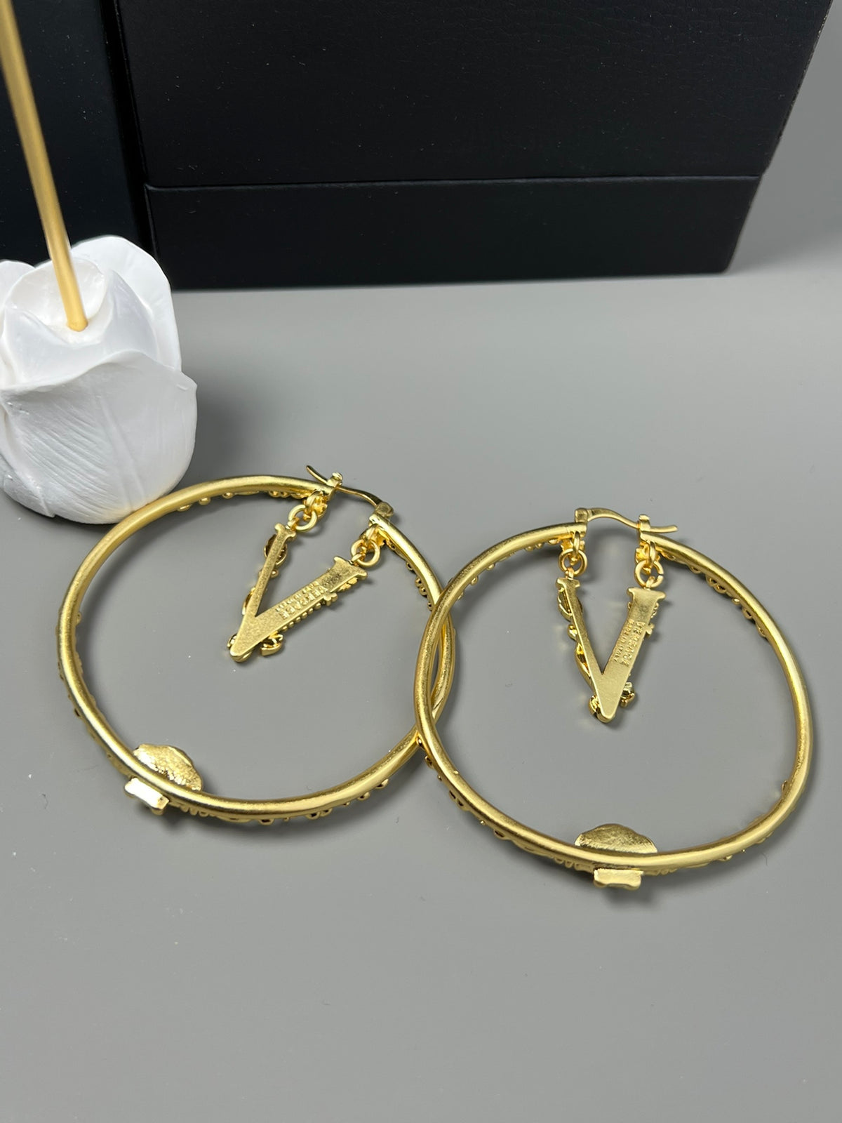 Statement Emblem Stud Earrings in Gold-Tone – Design 03 close-up detail