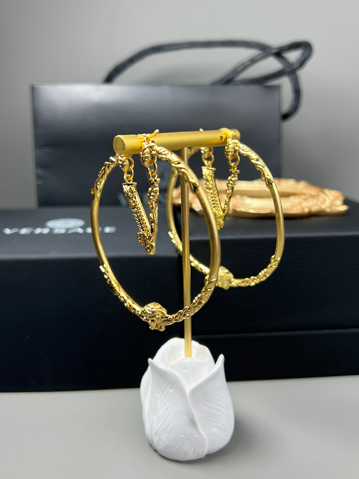 Statement Emblem Stud Earrings in Gold-Tone – Design 02 styled product view