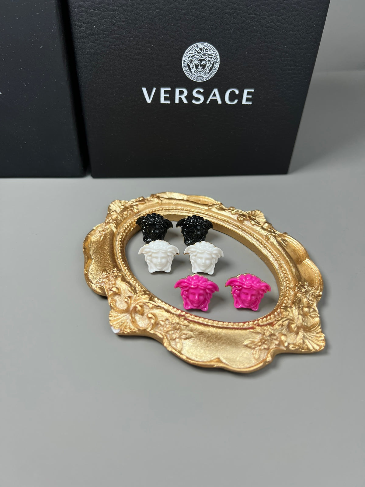 Statement Emblem Stud Earrings in Black-Tone – Streetwear – Design 02 detail view