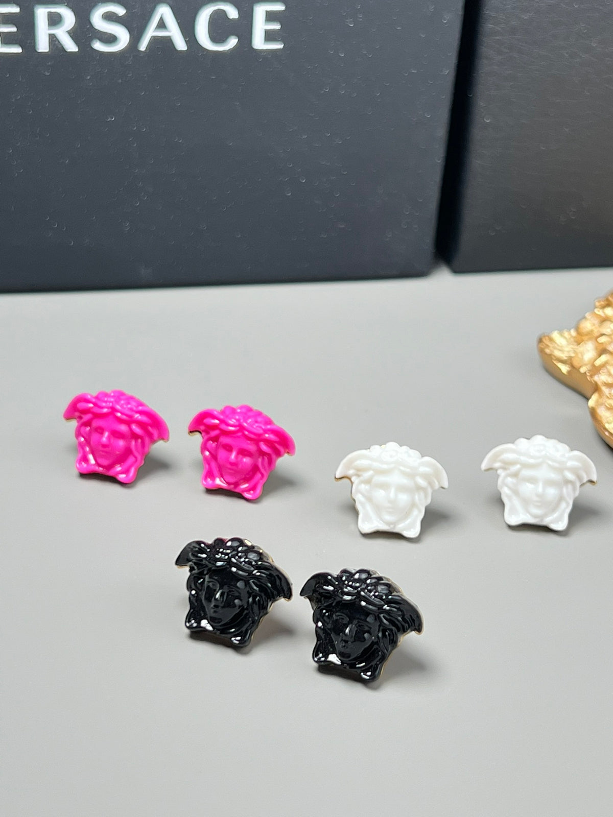Statement Emblem Stud Earrings in Black-Tone – Streetwear – Design 03 main product view