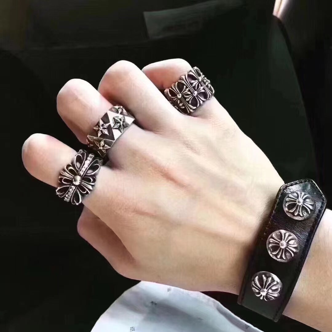 Floral Cross Statement Ring in Antique Silver-Tone detail view
