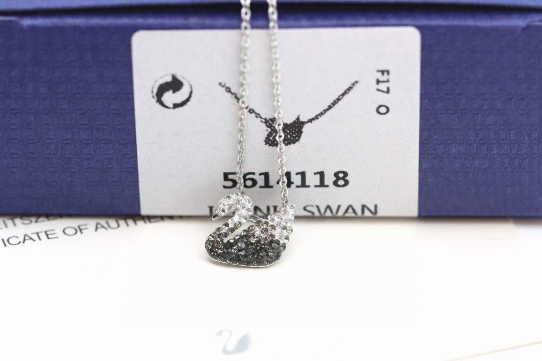Swan Pendant Necklace in Gold-Tone – Black Detail main product view