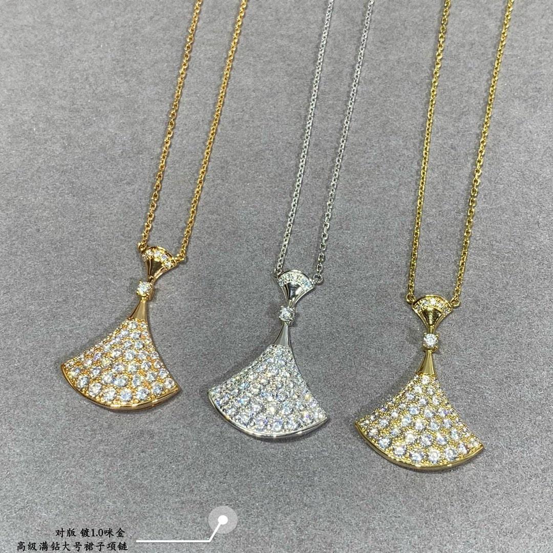 Fan Pendant Necklace in Polished Metal-Tone – Fan Detail front product view