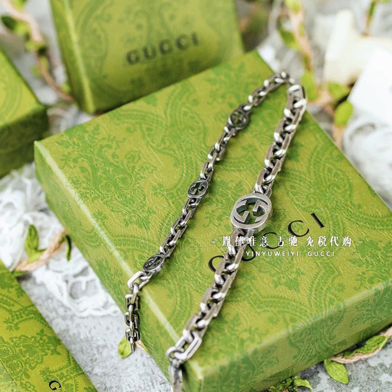 Double-G Emblem Bracelet in Polished Metal-Tone – Vintage Detail – Design 002 front product view