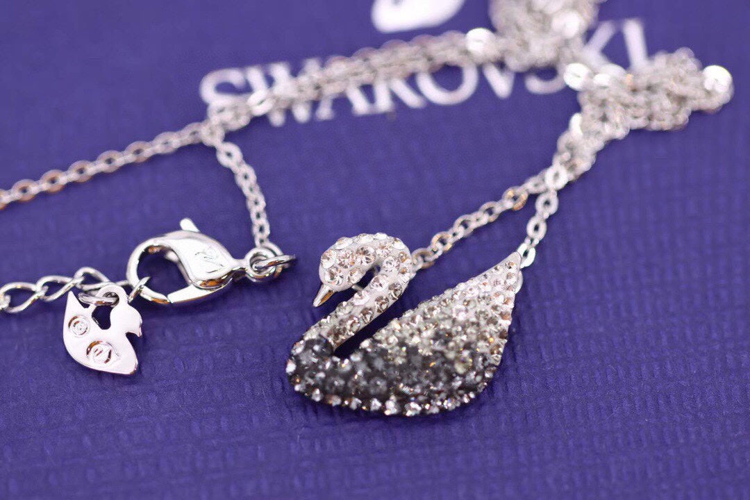 Swan Pendant Necklace in Gold-Tone – Black Detail main product view