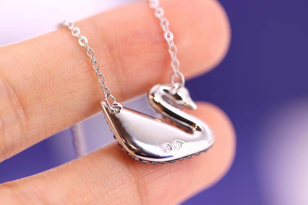 Swan Pendant Necklace in Gold-Tone – Black Detail main product view