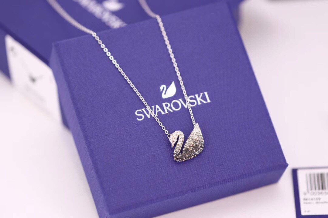 Swan Pendant Necklace in Gold-Tone – Black Detail styled product view
